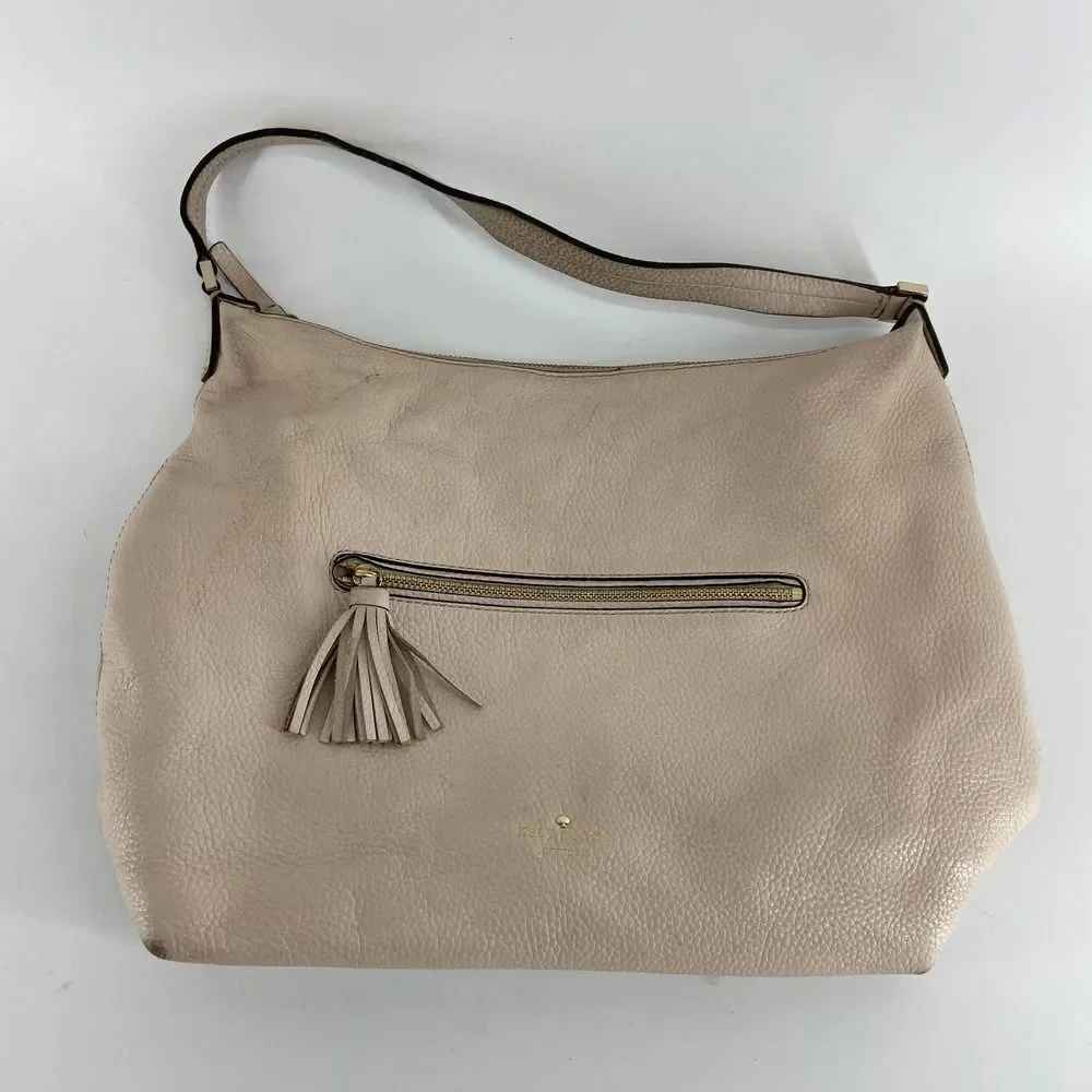 Kate Spade Cream Pebble Leather Boho Shoulder Bag Purse